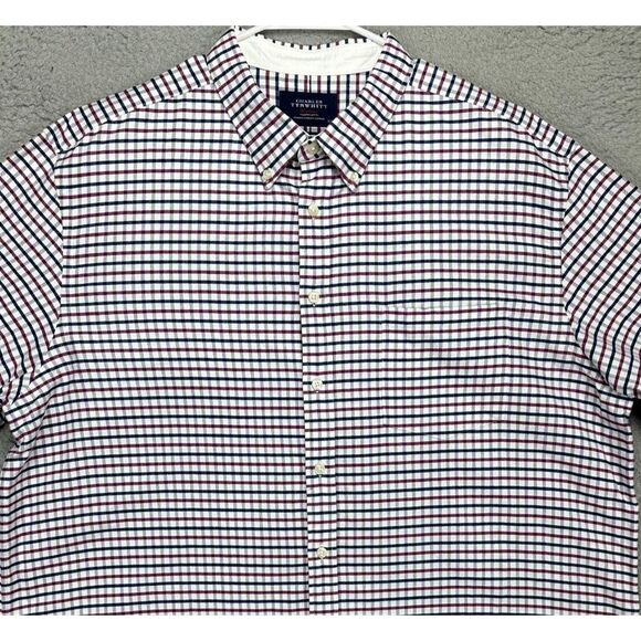 Charles Tyrwhitt Shirt Mens 2XL Weekend Pink Blue Check Button Down Classic Fit
